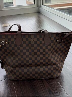 Zara Brown Checkered Tote with Red Interior